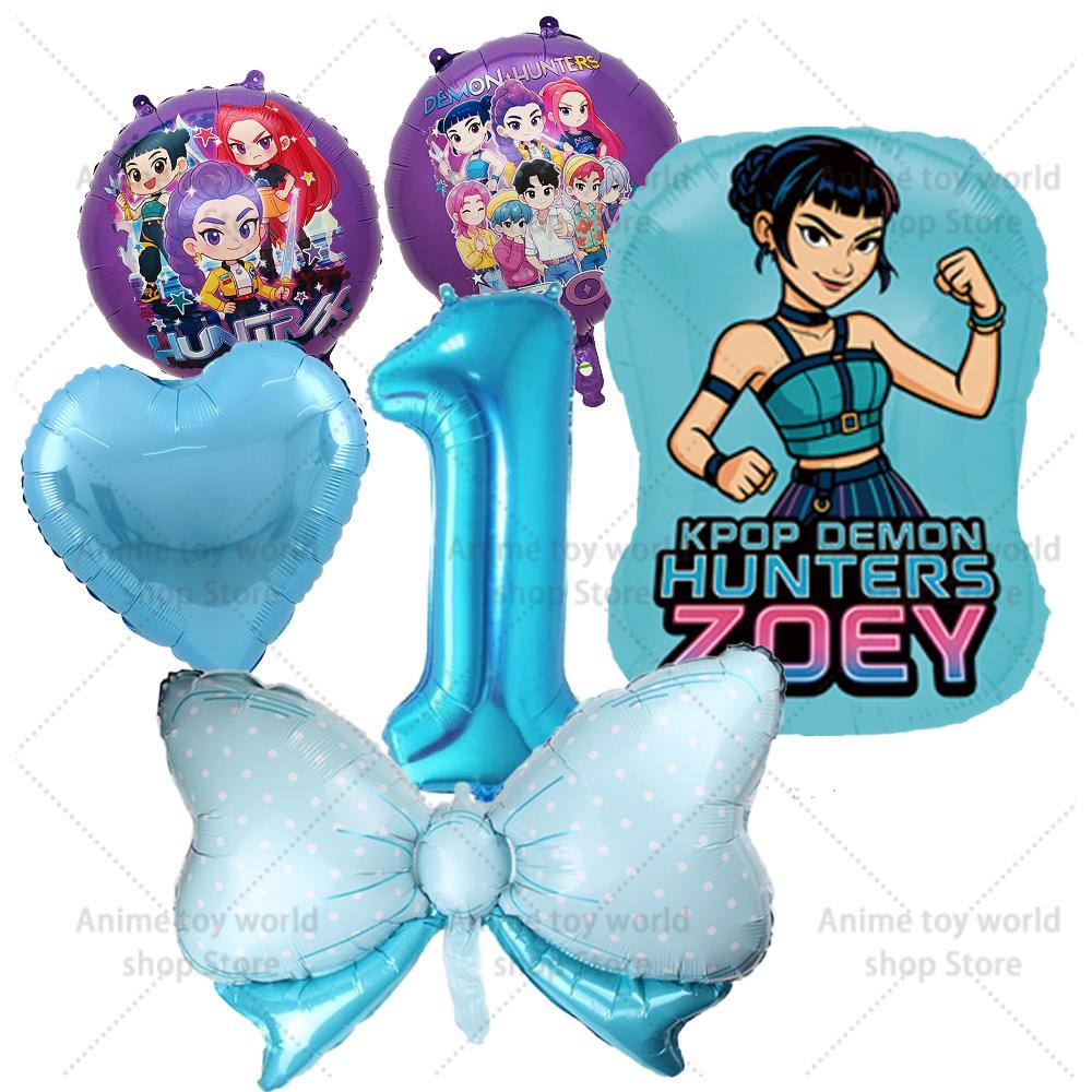 K-pop Demon Hunters Balloons Birthday Party Decoration Number 1-10 Baloon Set Kids Girls Korean Group Globals MIRA RUMI ZOEY Round Sensory Compression