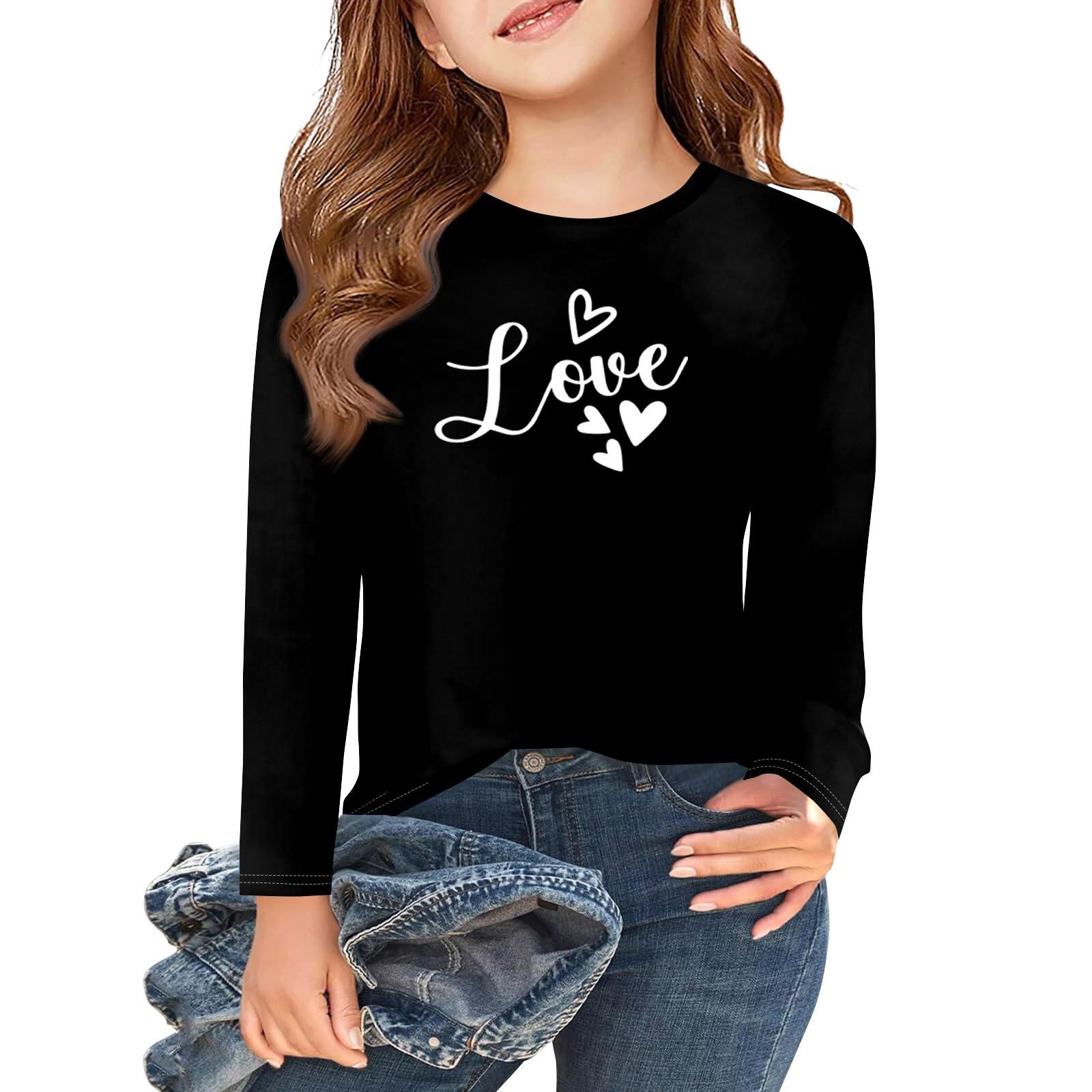 

Футболки с длинным рукавом для девочек Love ко Дню святого Валентина, детские осенние топы с круглым вырезом, базовые футболки для детей 5-14 лет 130