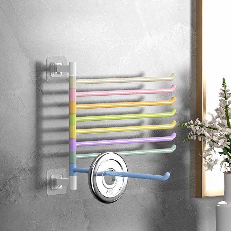 1 Adet Gökkuşağı Dönen Havlu Askısı, Banyo Deliksiz Çoklu Çubuk Banyo Havlusu Saklama Askısı, Duvara Monte Banyo Köşe Havlu