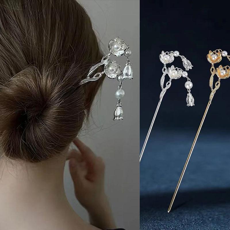 Vintage Chinese Style Hanfu Hair Stick Women Metal Flower Hair Fork Hair