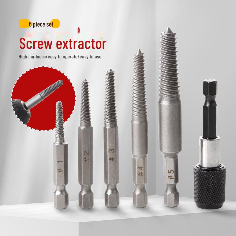 5-Piece Broken Screw and Thread Extractor Set with Hexagonal Handle