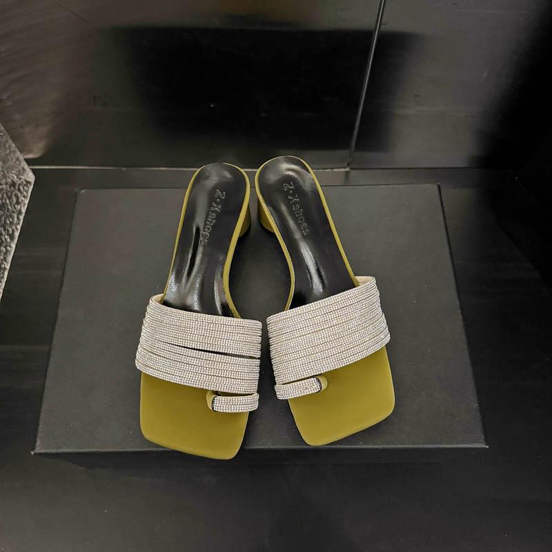 

Модные Новые Популярные Летние Женские Шлепанцы на Танкетке Элегантные С Квадратным Носком Слипоны Слайды Уличная Обувь для Платья Zapatos Mujer 39 зелёный