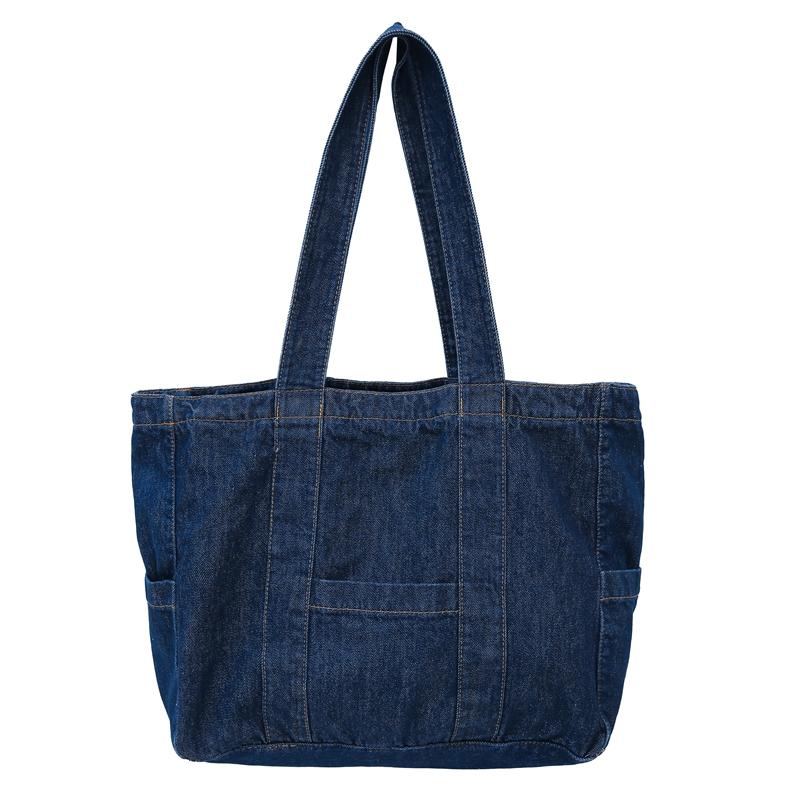 Denim Solid Color Large Capacity Tote Bag Daily Leisure Durable Shoulder Bags High Quality Casual Versatile Sweet Bags