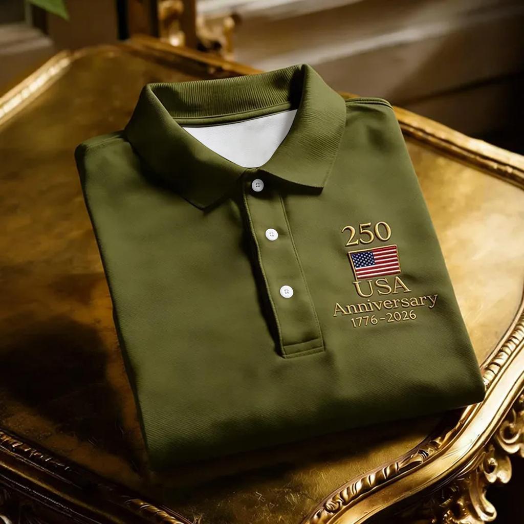 Men's Casual Polo Shirt USA Anniversary 1776-2026 Printed Short Sleeve Collared Shirt Lightweight Breathable Fabric Comfortable Fit