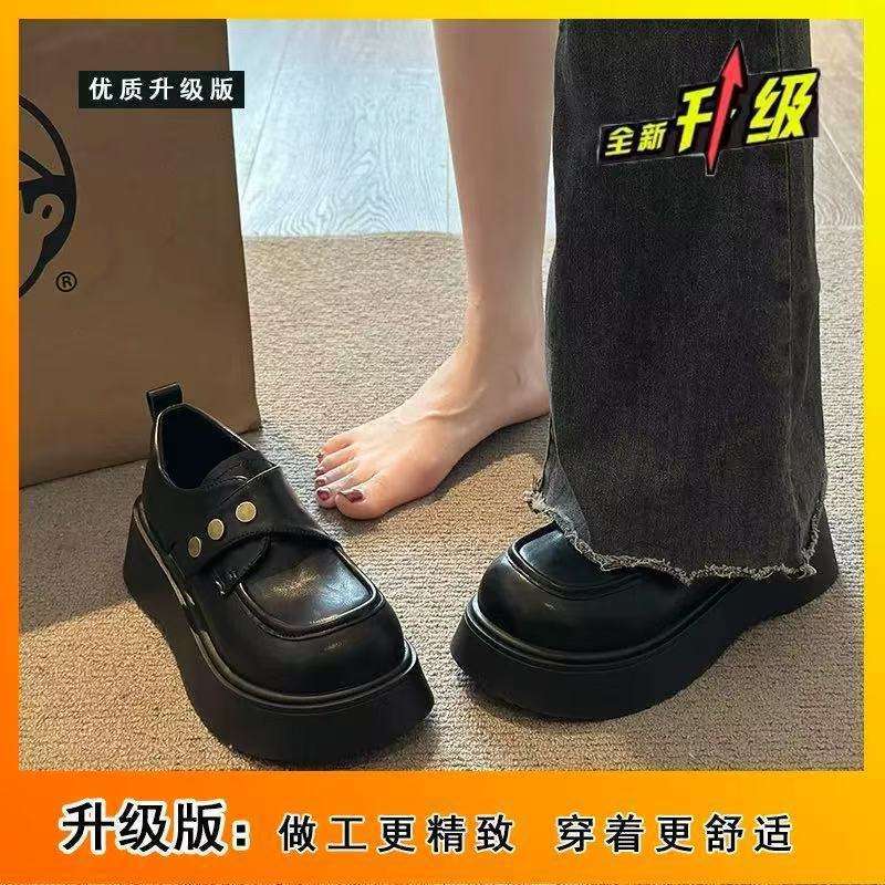 Muffin Platform Velcro Small Leather Shoes Women's 2025 Spring New Small Commuter Shoes British Style Loafers