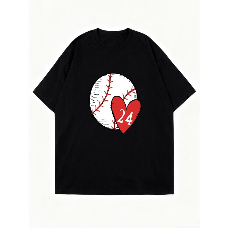 Oversized T Shirt Black Baseball Heart 24 Print Casual Wear For Women Summer Fashion Street Style Outfit