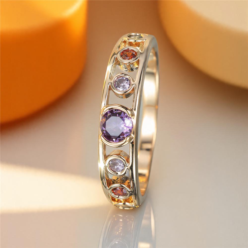 Cute Female Rainbow Zircon Stone Ring Gold Color Engagement Charm Wedding Jewelry For Women