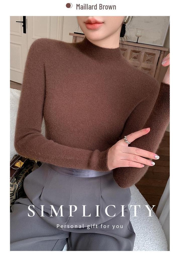 Women's Seamless Half-High Neck Knit Sweater: Versatile, Tight-Fitting Base Layer for Autumn and Winter
