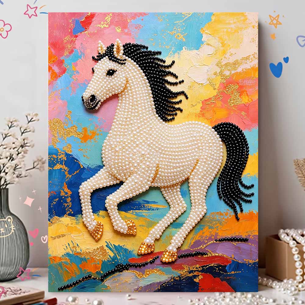 5D Pearl Kit Galloping Horse Pattern DIY Rhinestone Art Relaxing Handmade Ornament Home Wall Desktop Decoration for Beginners