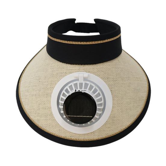 

Sun Hat Empty Top Design Extended Brim Full Face Coverage Sun Protection Hat with Solar Powered Built-in Fan Adjustable Head Circumference Straw Hat бежевый