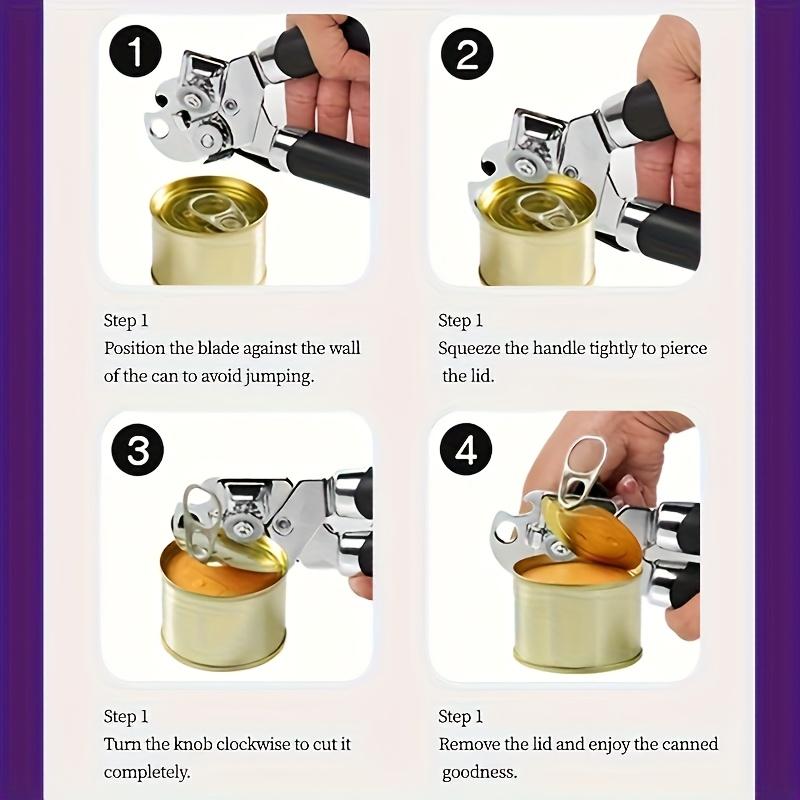 Manual Can Opener with Safety Cover and Ergonomic Red Handle - Heavy-duty and Easy To Grip Kitchen Tool, Perfect Gift for Christmas
