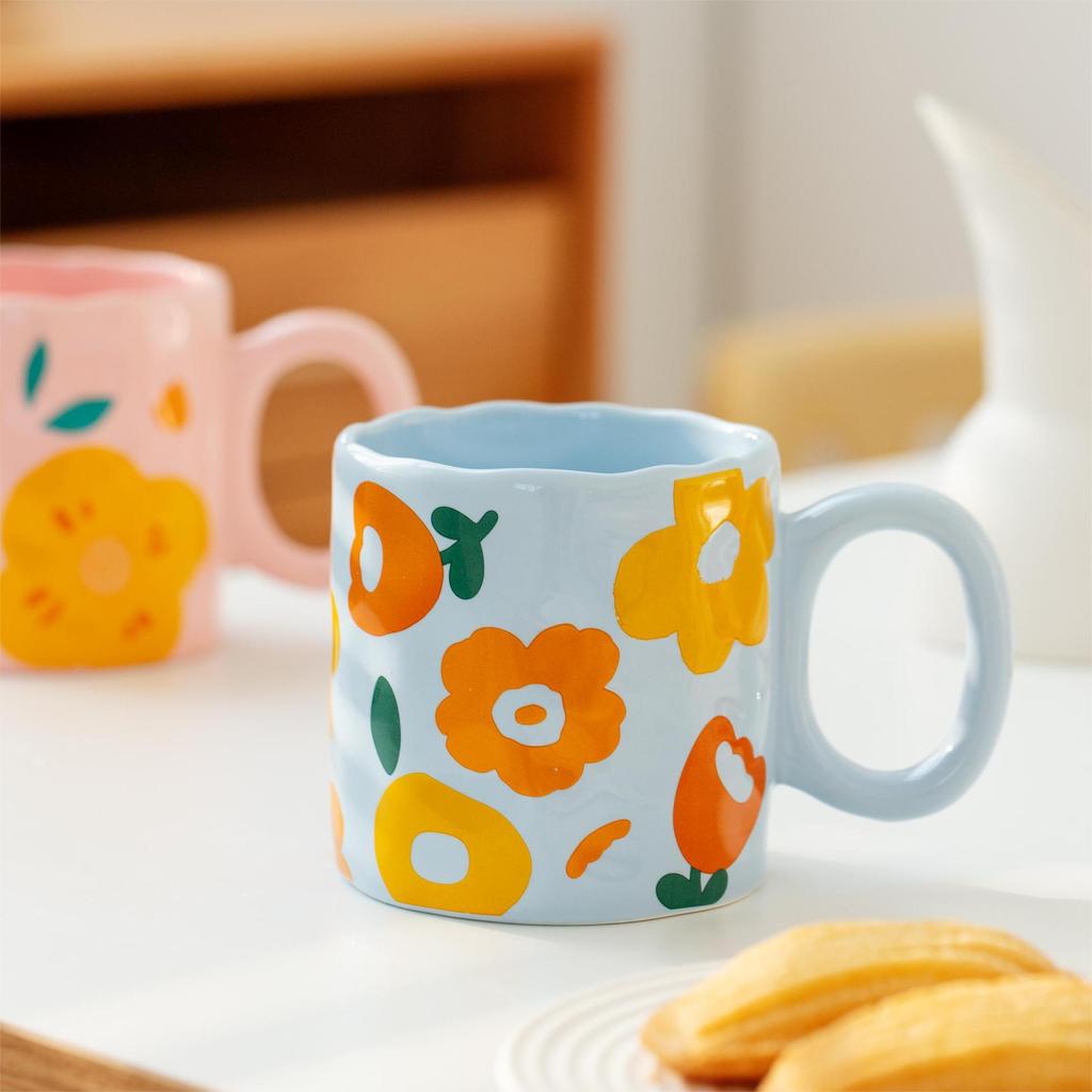 High Value Cute Flower Ceramic Mug Home Breakfast Cup Large Capacity Water Cup Office Cup Coffee Cup