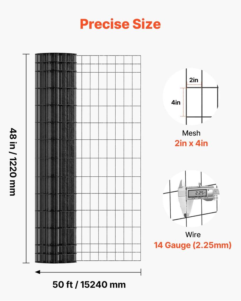 Farm Fence, 122cm X 15.2m, 2 X 4 In Mesh 14 Gauge Galvanized Steel Wire Fencing for Cattle, Hog & Sheep , Heavy Duty Vinyl Coated Livestock Fence for