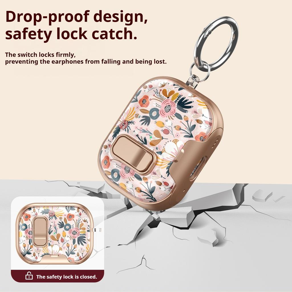 Latch Painted All-inclusive Earphone Case for AirPods Pro 3 & AirPods 4 Pro2 Cover with Switch Safety Lock+Bottom Stand Bracket