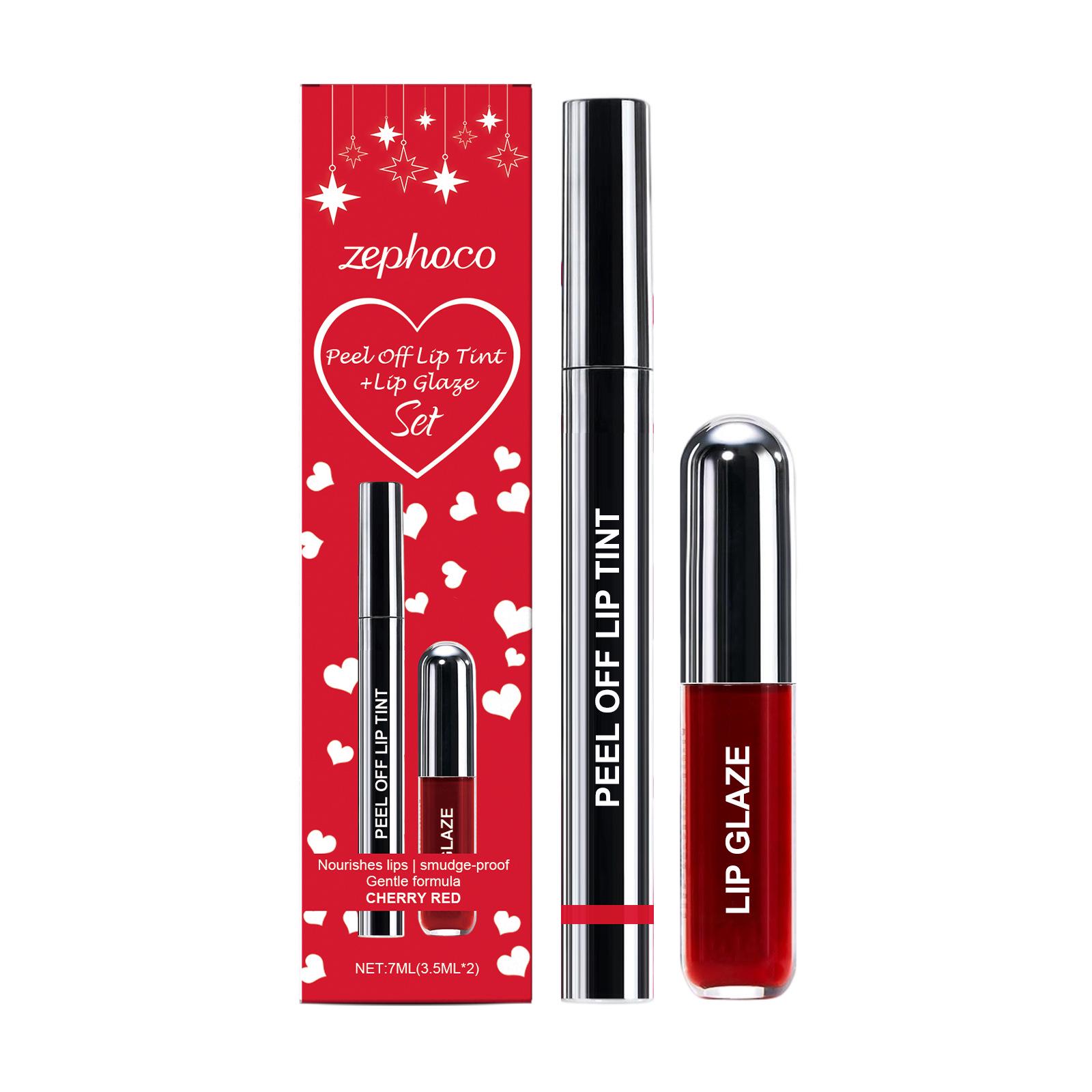 

Zephoco Cherry Red Peel-Off Lip Liner & Gloss Set: Daily Natural Color, Moisturizing Lip Makeup