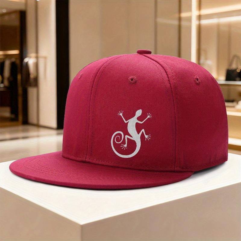 Geometric Lizard Print Snapback Cap Unisex Polyester Street Style Casual Adjustable Baseball Hat One Size