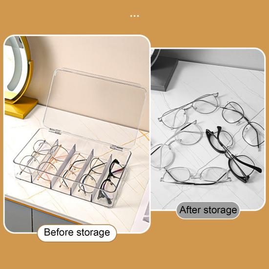5 Compartments Glasses Storage Design Dustproof Eyewear Small Items Organizer Sunglasses Box Transparent Desktop Storage Box