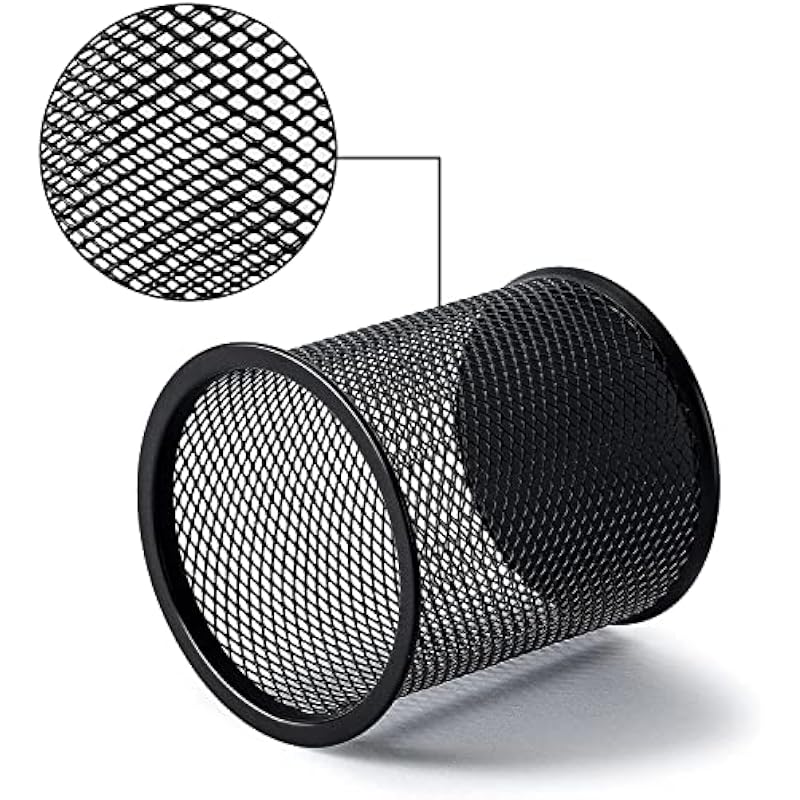 GLUN Cylendrical Black Mesh Metal Desk Pen, Pencil and Other Stationery Organiser Holder, Use at Office, School and Home