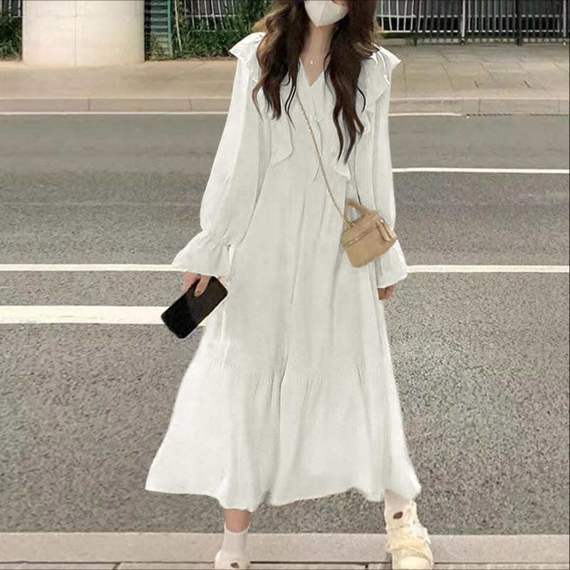 ZANZEA Women Casual V-Neck Solid Color Loose Long Sleeve Dress