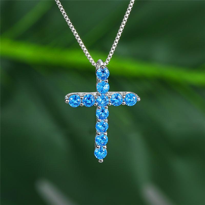 Collana Ciondolo Lusso Donna Cristallo Blu Viola Charm Catena Colore Argento Pietra Zircone Matrimonio Per Donne