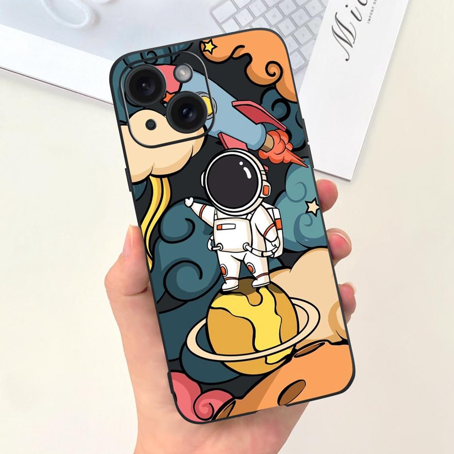 For Apple iPhone 15 Case Stylish Moon Spaceman Cartoon Cover Soft Silicone Phone Case For iPhone 15 Pro Max iPhone15 Plus Bumper