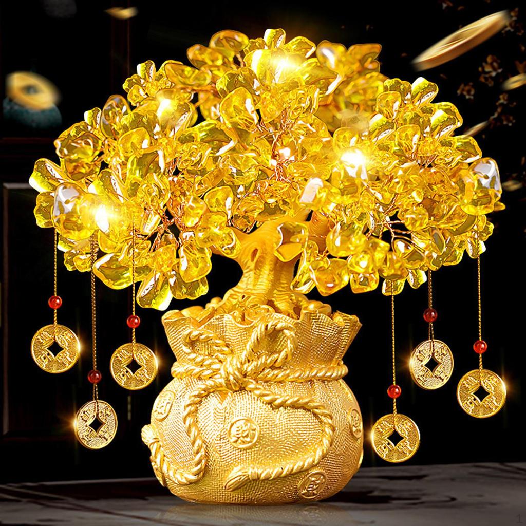 Citrine Money Tree Artificial Decorative Chinese Table Centerpiece Decoration Bonsai for Home