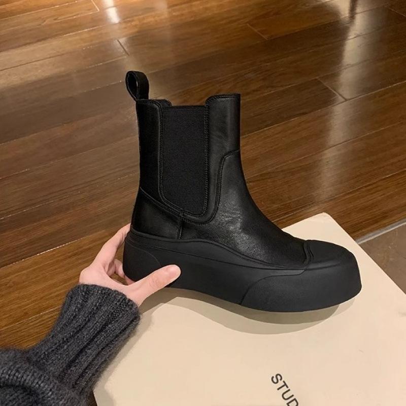 

Stylish shoes splicing small round head lazy thick sole one pedal thin short boots women 35 чорний