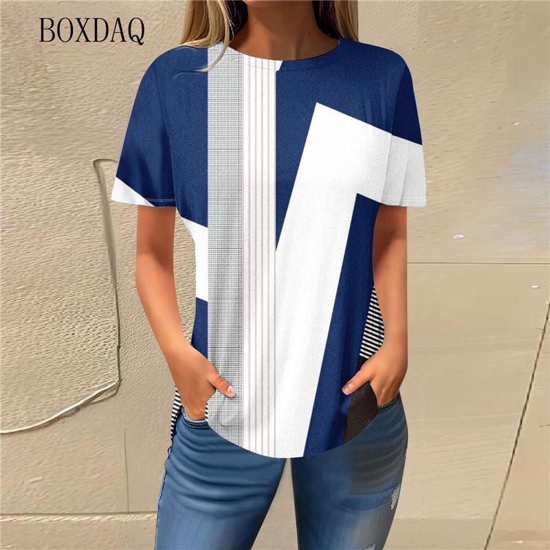 Geometric Striped Women Fashion T-Shirts Short Sleeve O-Neck Streetwear Ladies T Shirt Summer 3D Print Casual Tops Plus Size 6XL