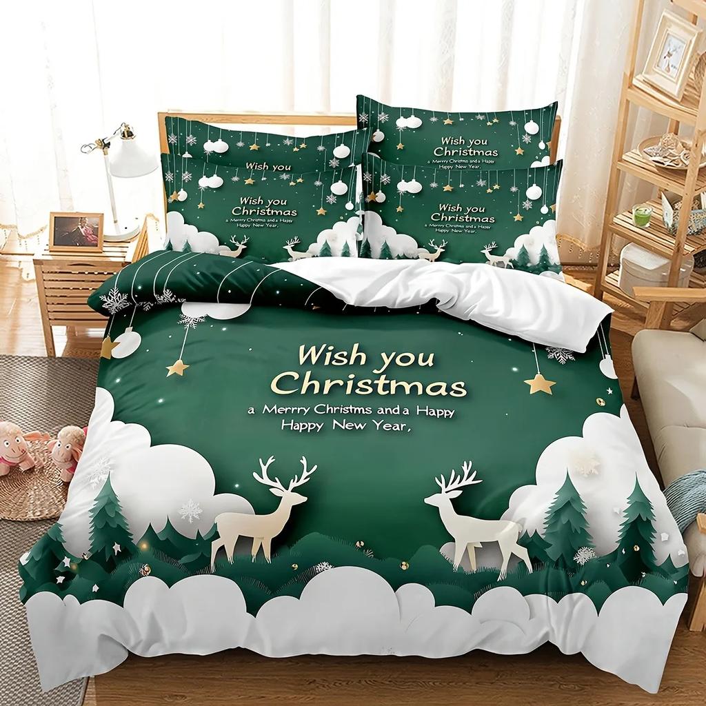 3D Christmas Bedding Set Christmas Theme Duvet Cover Set Soft Single Double Size Bed Set  Christmas Gift Home Decorations