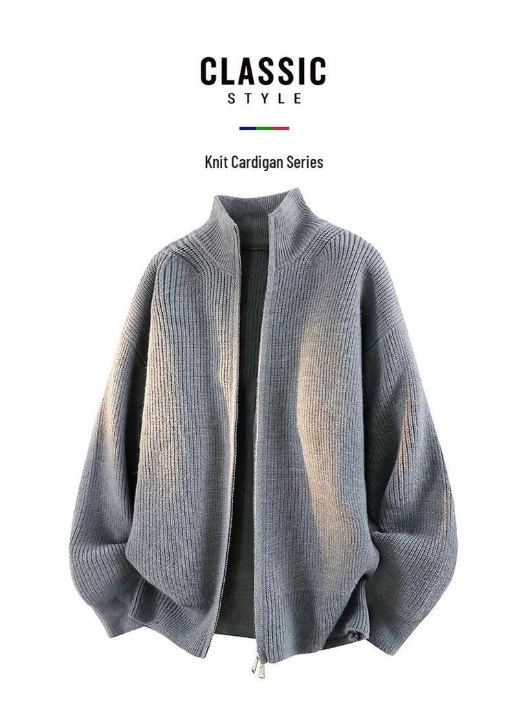 Men's Versatile Round Neck Knitwear Jacket - Stylish, Loose-Fit for Spring, Autumn, Winter