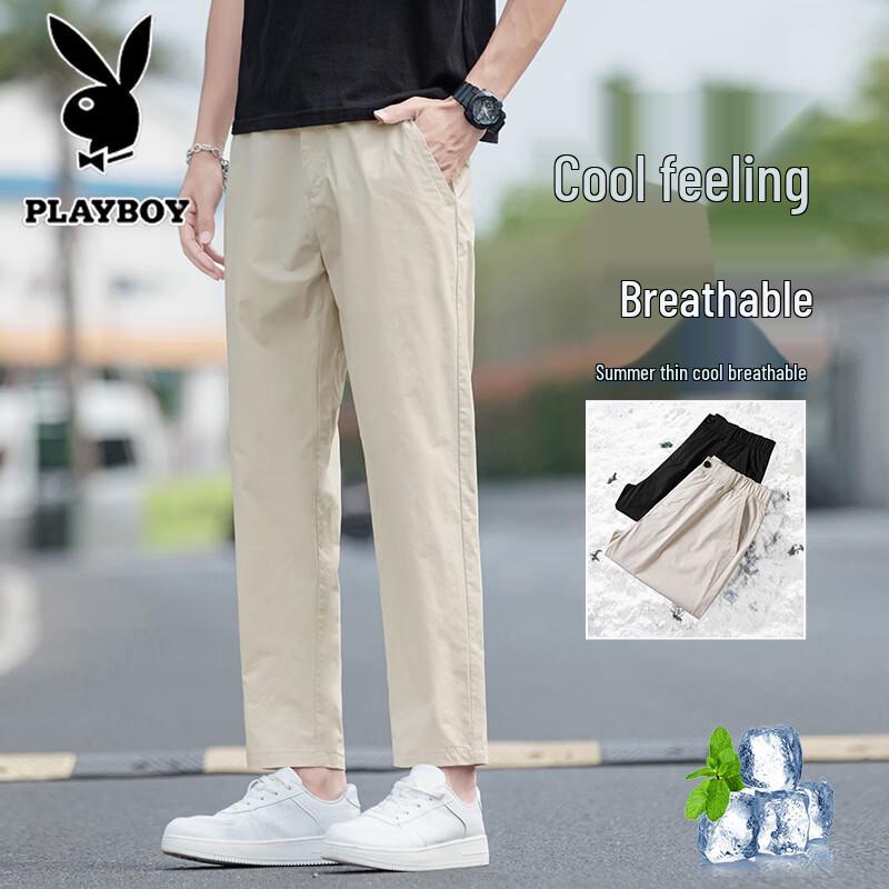 PLAYBOY Men s Summer Ice-Feel Straight Business Casual Pants 30