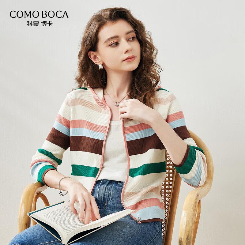 COMONBOCA Women's Striped Hooded Lyocell Knit Cardigan