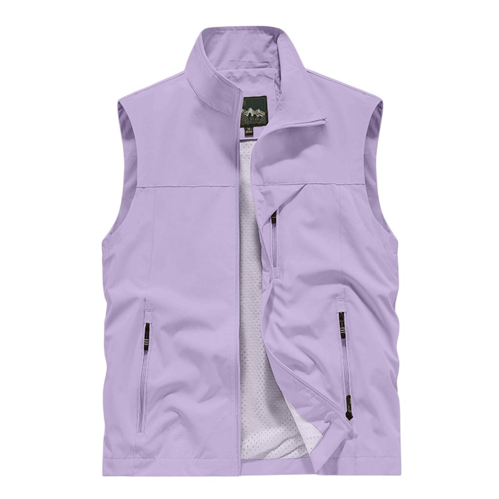 Men's Summer Multi-Functional Pocket Fishing And Hiking Vest: Lightweight Sleeveless Stand-Up Collar Jacket