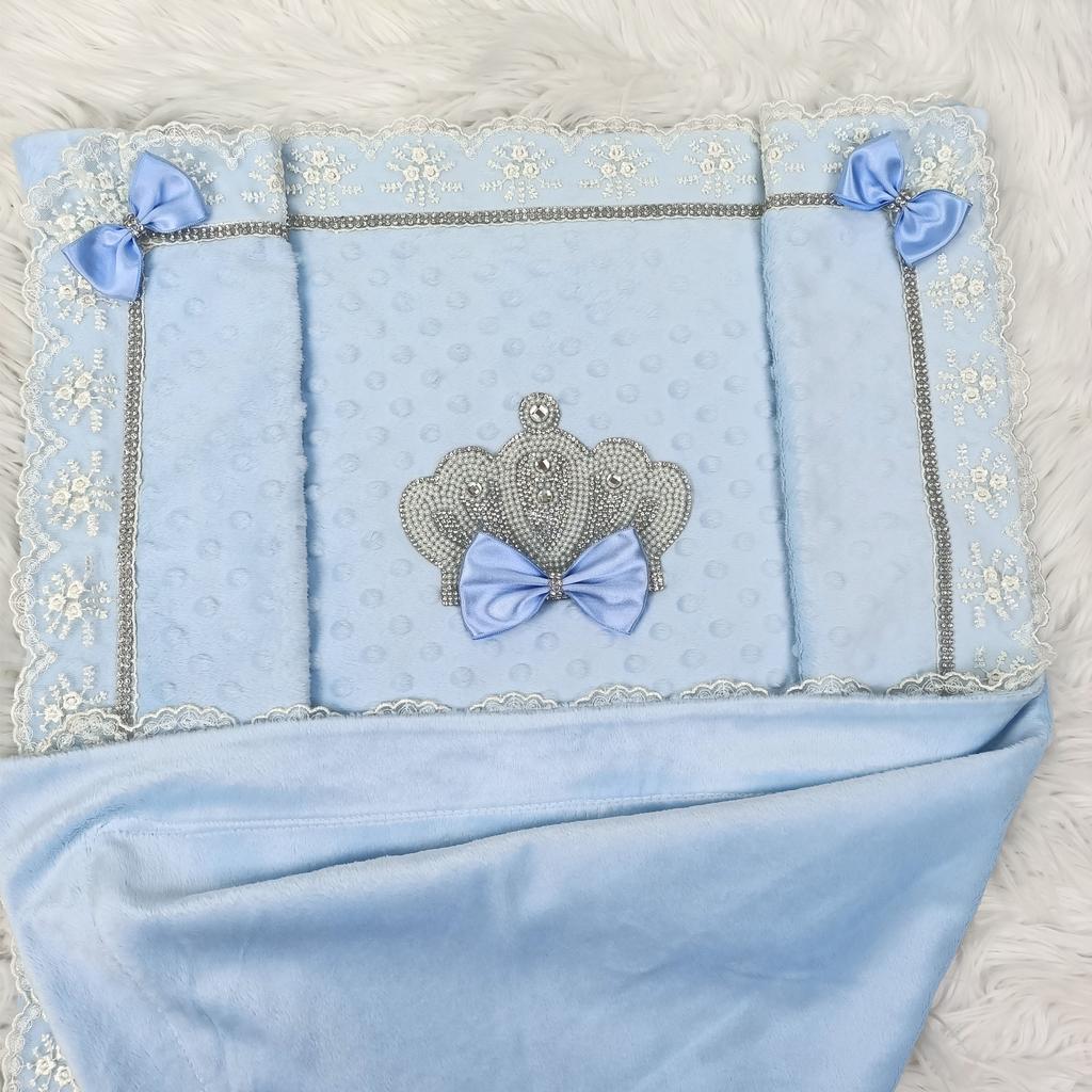 Dreamy Fairy Tale Style 3D Rhinestone Crown Embroidered Lace Soft Dot Fleece Baby Warm Blanket