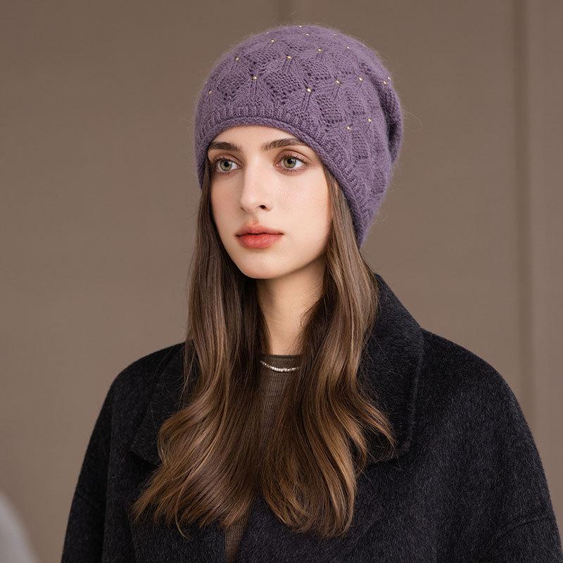 

Вязаная шапка-мешок из кроличьего пуха, женская зимняя ветро- и холодозащитная шапка-пуловер из шерсти, модная теплая шапка one size