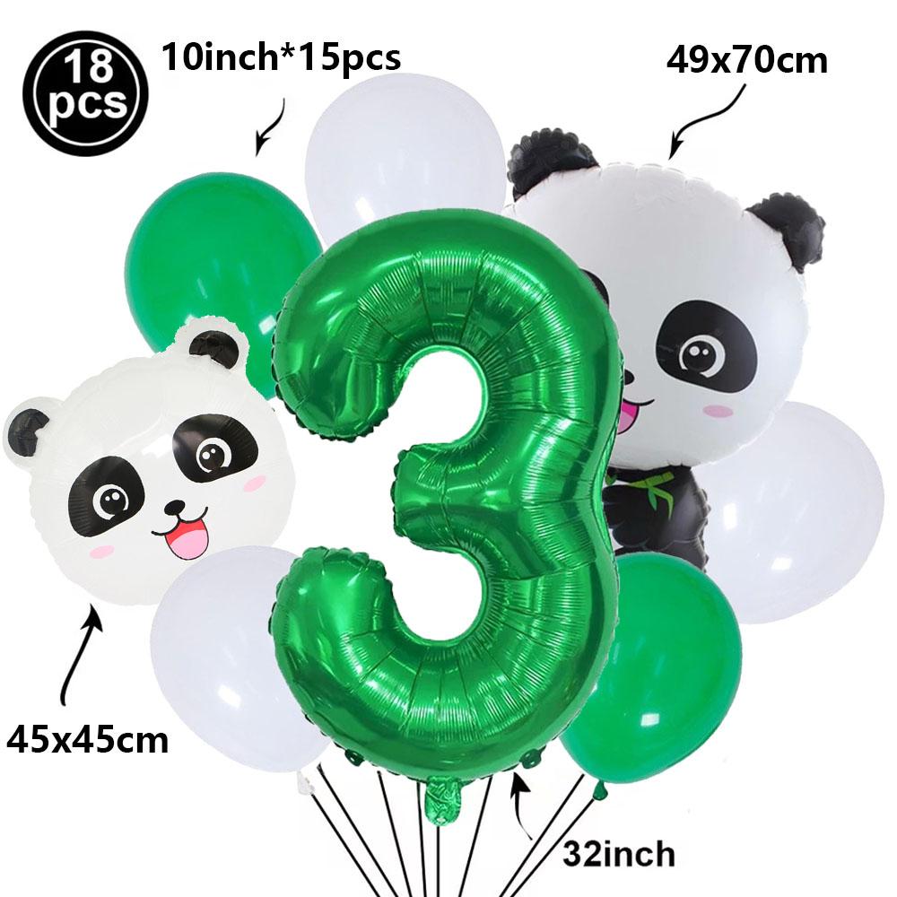 Cartoon Panda Animal Green 32inch Foil Number Balloon Set Children Birthday Party DIY Decoration Baby Shower Kids Animal Balloon