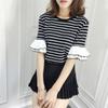 New Summer Korean Version of Lotus Leaf Sleeve Striped Casual Loose Short-sleeved T-shirt Female Student Top