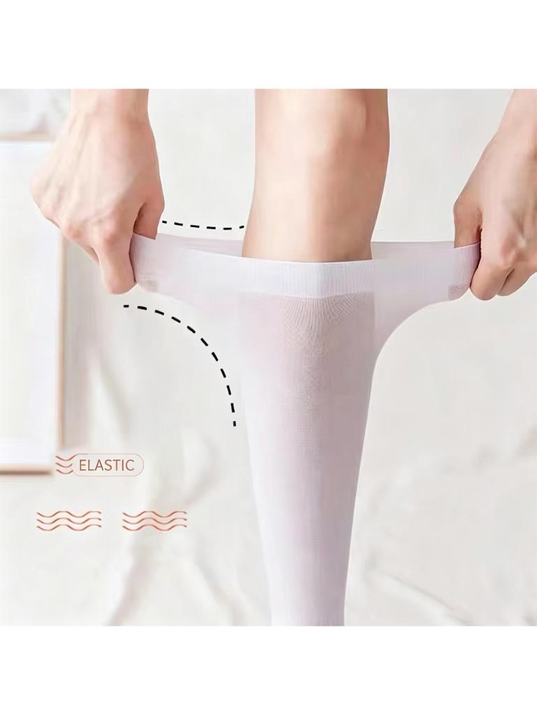 1/2 Pairs Women Black White Knee High Socks Uniform Style Solid Color Calf Socks