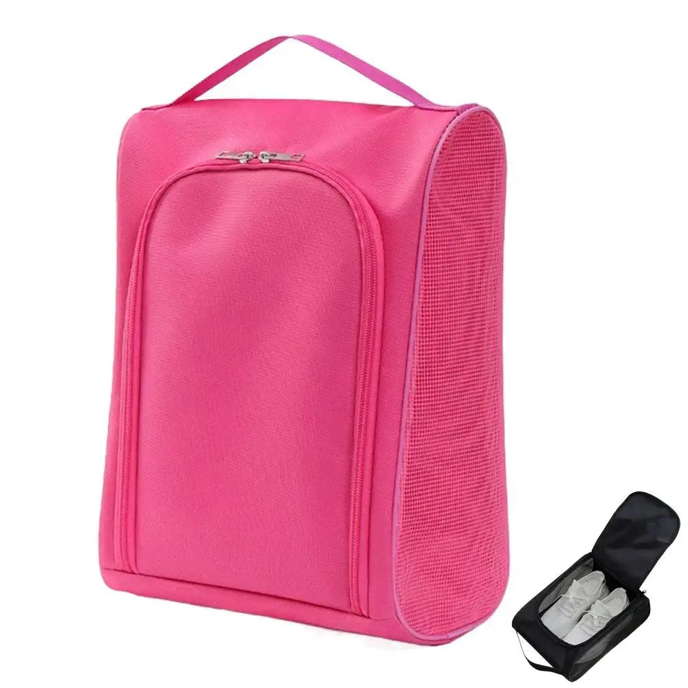 

2026 New Black Oxford Cloth Travel Shoe Storage Bag Travel Portable Business Shoe Slipper Bag Football Bag And Basketball X2S3 рожевий