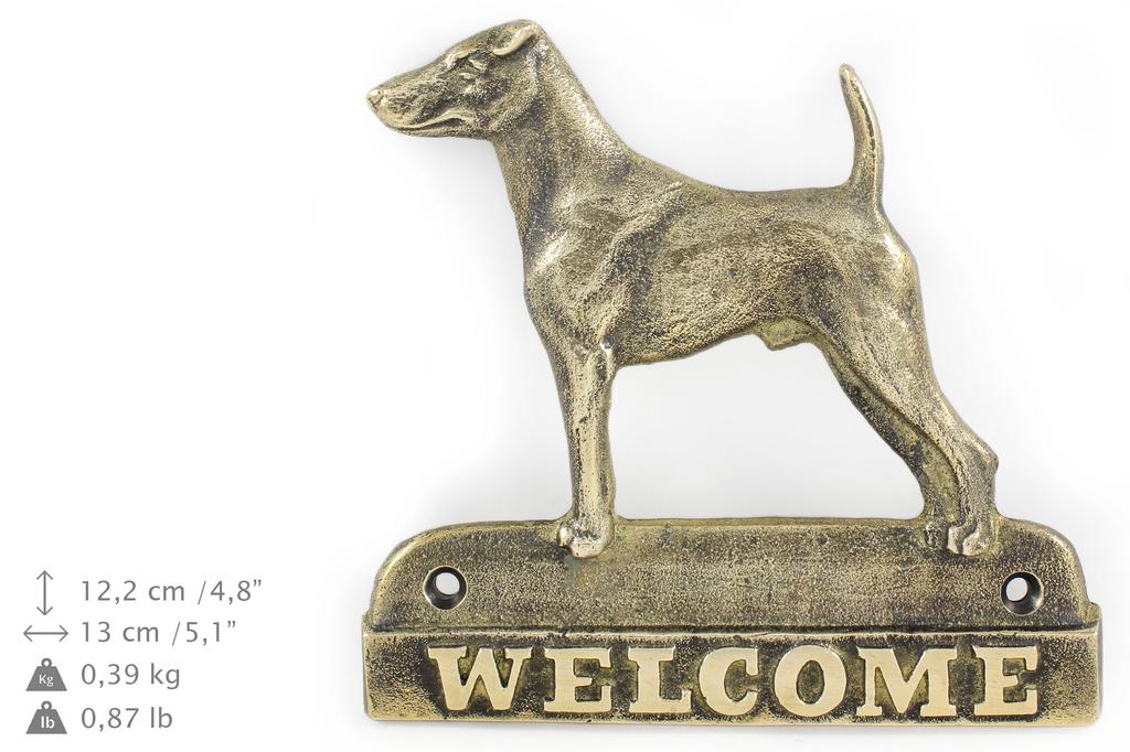 Foksterier Krótkowłosy  - Tabliczka Na Drzwi Z Psem, Mosiężna Plakietka Powitalna, Wyjątkowy Szyld Z Napisem Welcome Marki Art-Dog