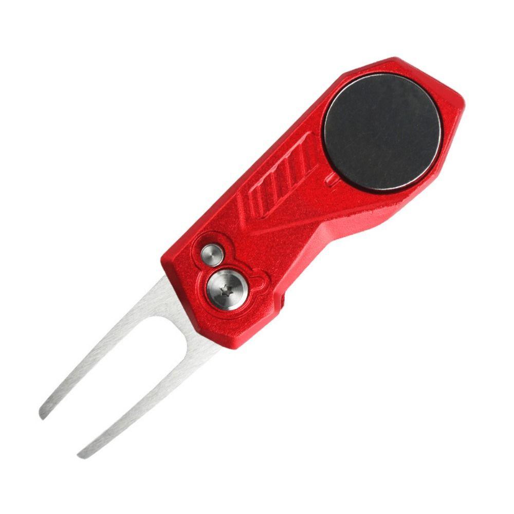 Switchblade Golf Divot Repair Tool Ball Marker Aluminum Alloy Mini Golf Divot Tools Foldable Button Golf Green Fork