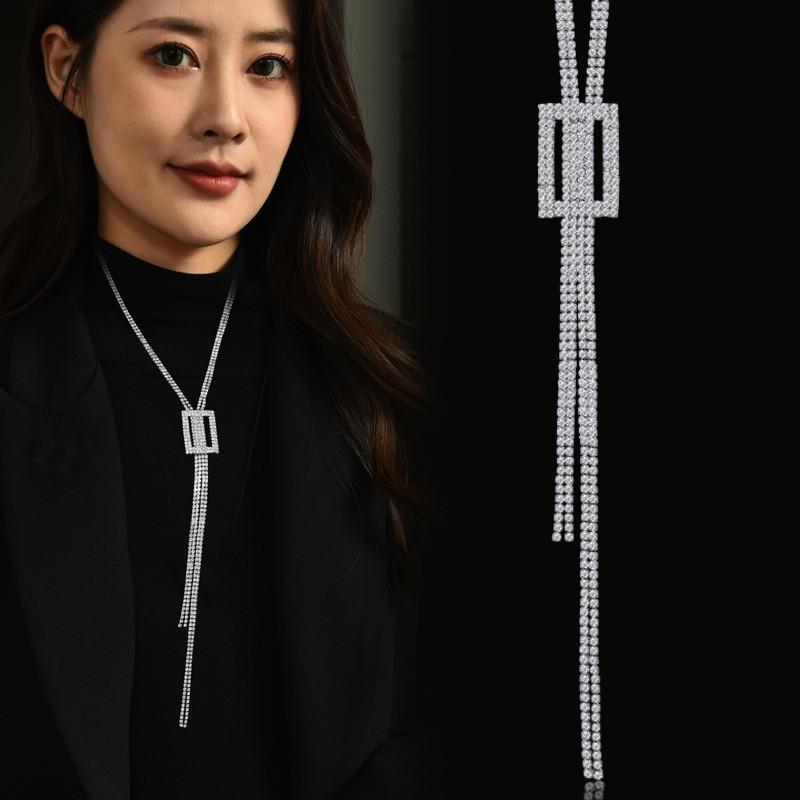 Decorative Long Elegant Necklace For Women In Alloy With Geometric Design And Accents Crystal