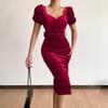 Women's Fashion Summer Spring Solid Color Print Short Sleeve V-Neck High Waist Casual Dresses