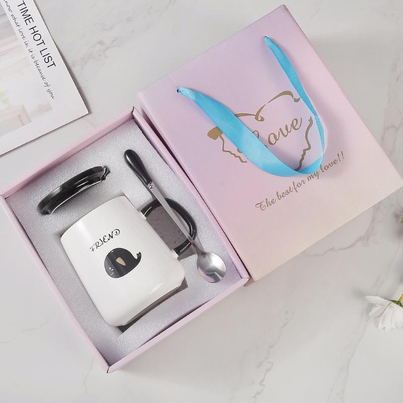 Taza de Estilo Nórdico con Tapa Cuchara Taza de Cerámica para Pareja Mujeres Creativa Hogar Oficina Desayuno Café Taza de Agua Hombres