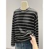 High-end striped long-sleeved shirt for women's autumn and winter new bottomed knitted sweater with thickened polished top inside