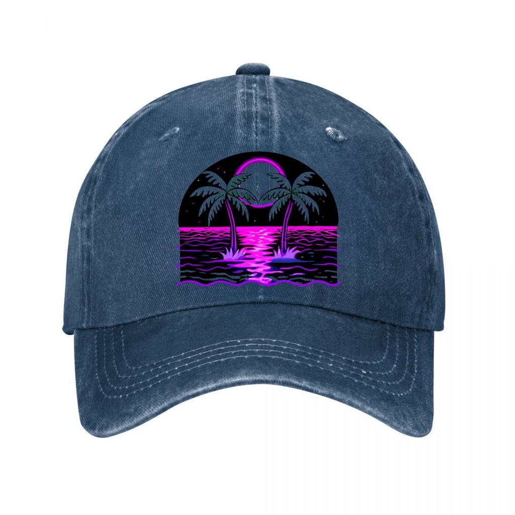 Neon Retro Vaporwave Palm Tree Wall Art Washed Baseball Cap Outdoor For Womens Unisex FeUnisex