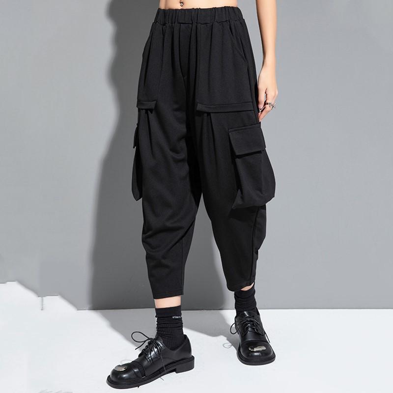 Černá bavlna vysoký pas Oversized vintage Ležérní volné letní harémové kalhoty pro ženy kalhoty