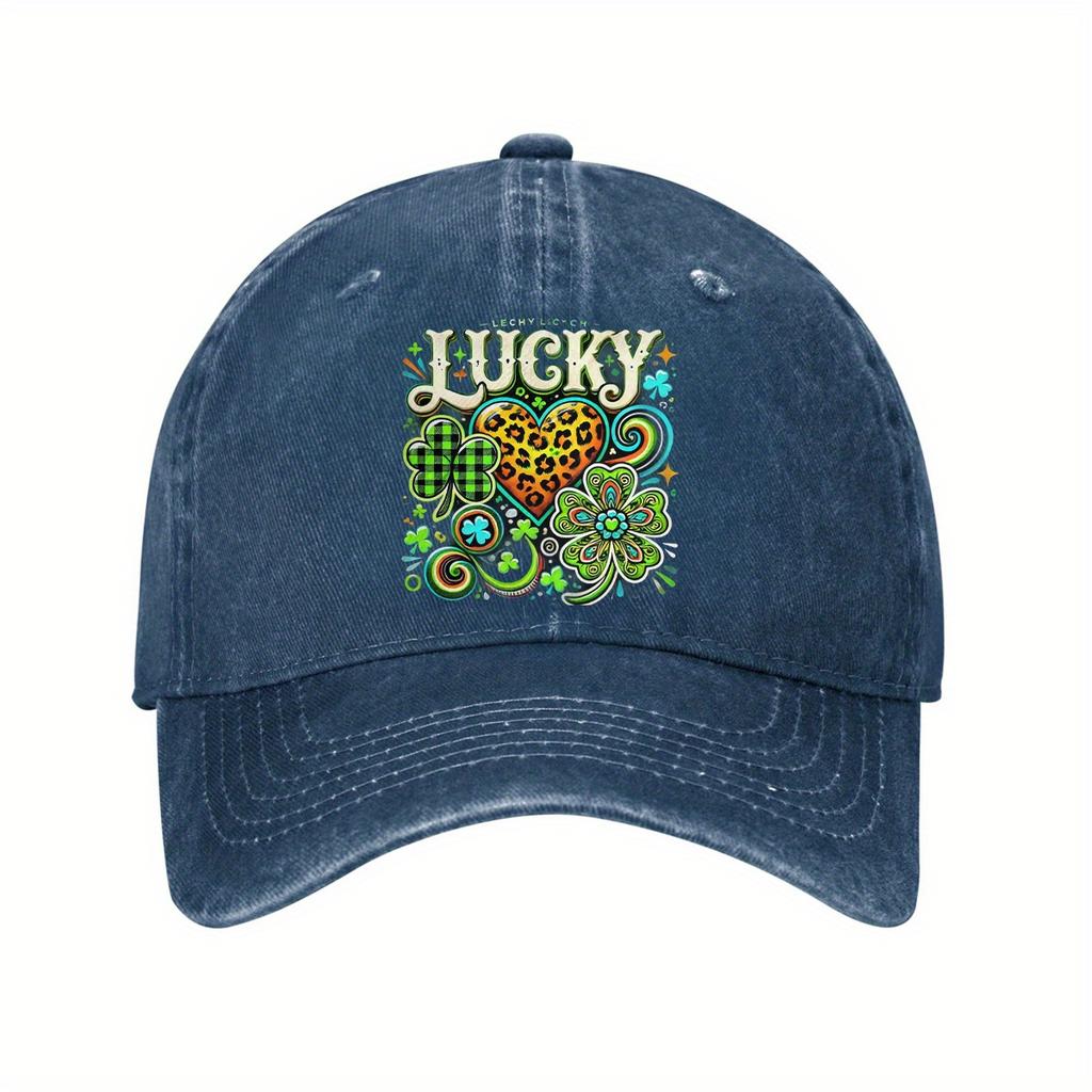 St Patricks Day Lucky Clover Print Baseball Cap Casual Cotton Adjustable Sports Hat for Adults