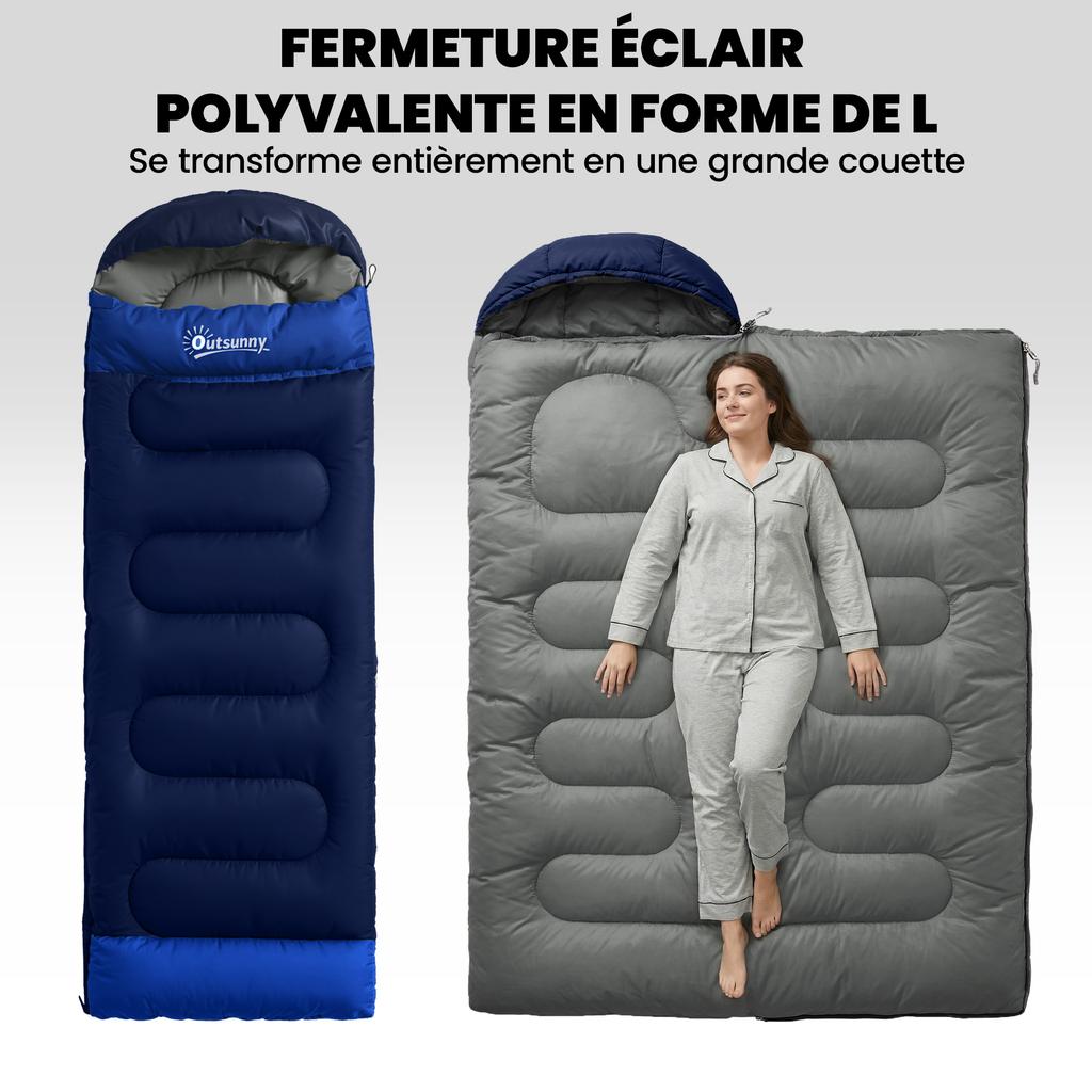 Adult Sleeping Bag, Head Section, Zipper, Storage Bag, 215 x 75 x 10 cm, Navy Blue