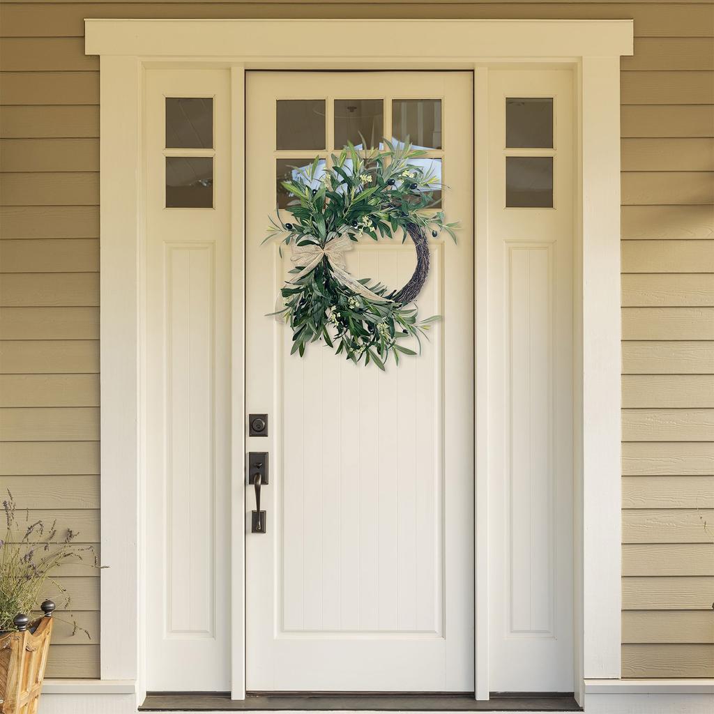 Artificial Olive Wreath 45cm Front Door Greenery Wreath with Olive Leaves Beans for Spring Home Decor